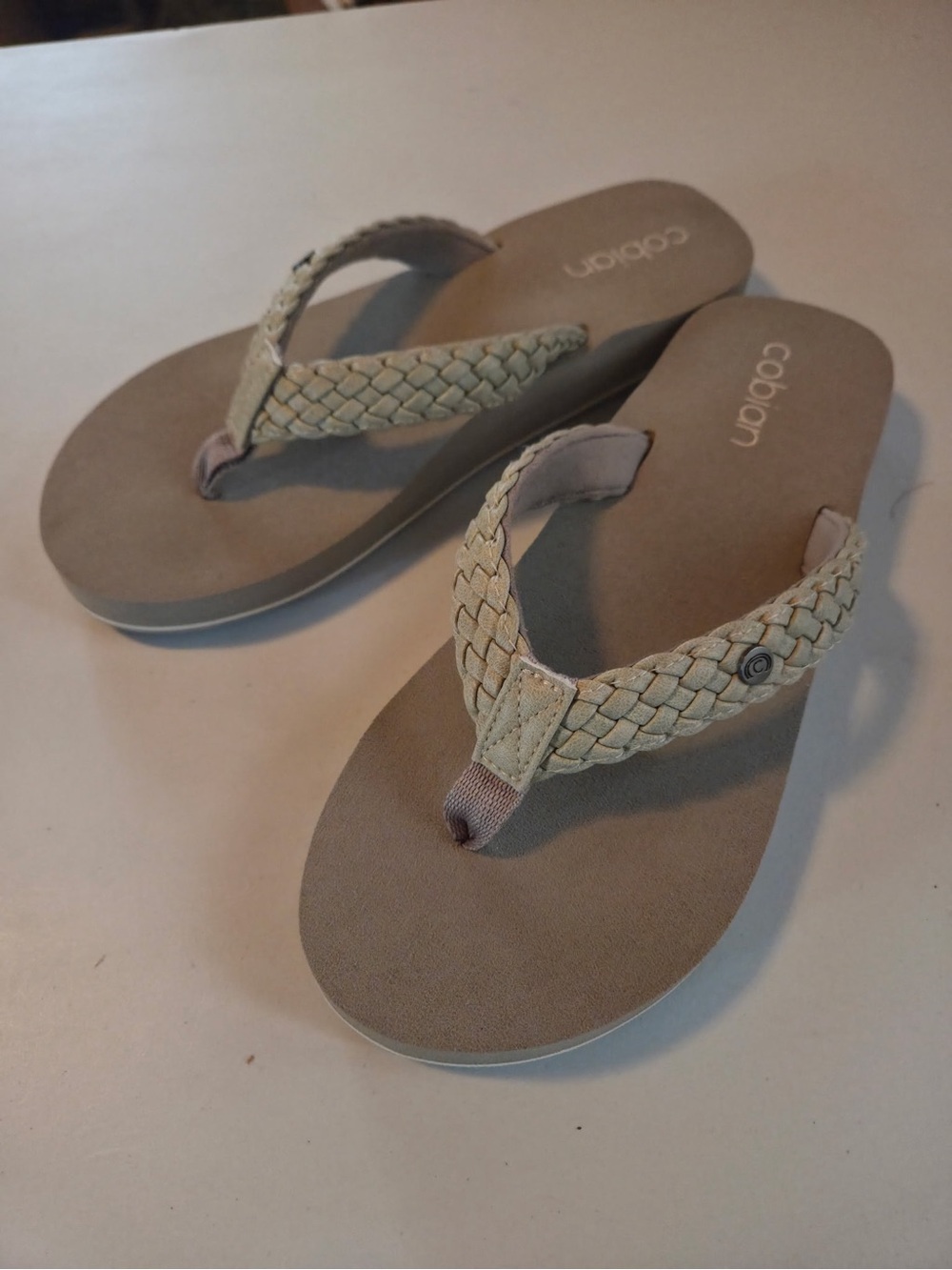 Cobian Woven Strap Flip Flops in Beige Taupe
